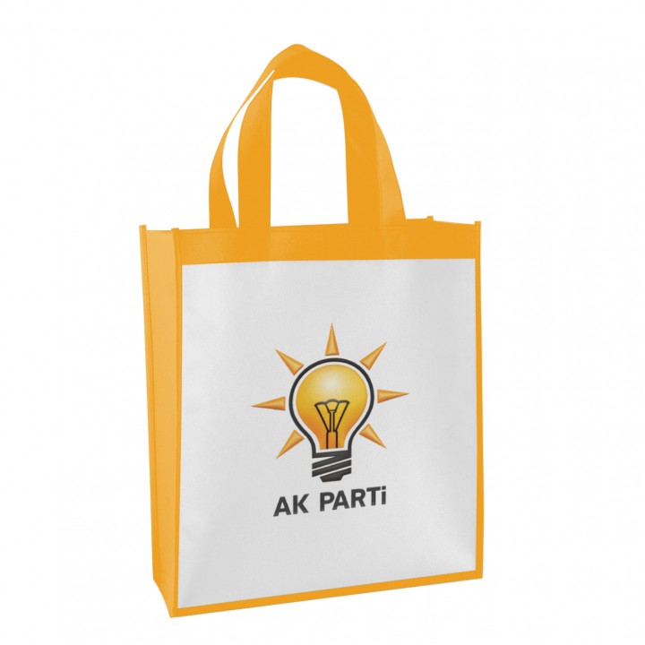 AK Parti Logolu Kırmızı Kenarlı Nonwoven Promosyon Elyaf Çanta Körüklü Model